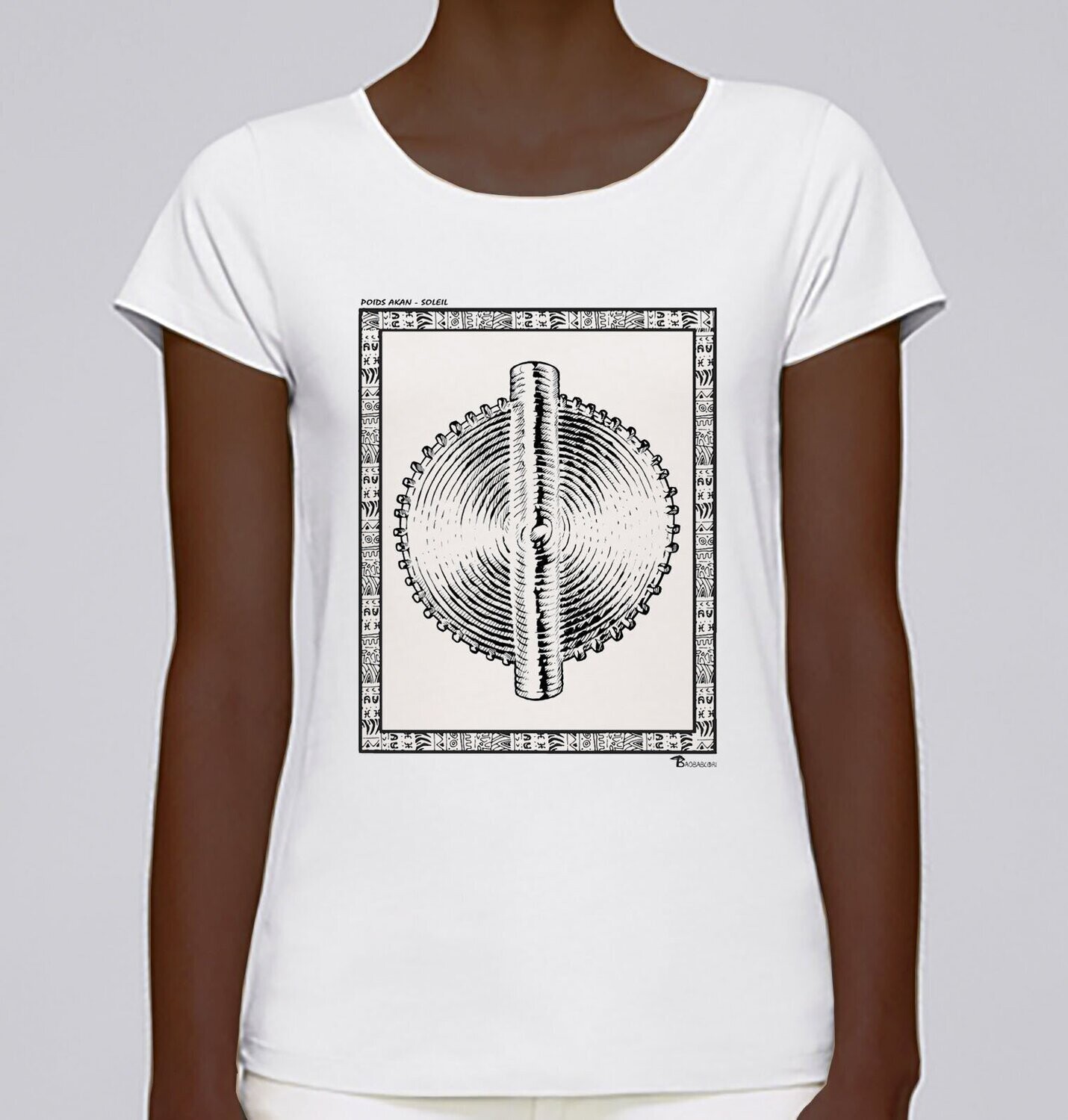 TEE-SHIRT POIDS AKAN SOLEIL, COULEUR: BLANC, FOND MOTIF: BLANC, TAILLE: XXL
