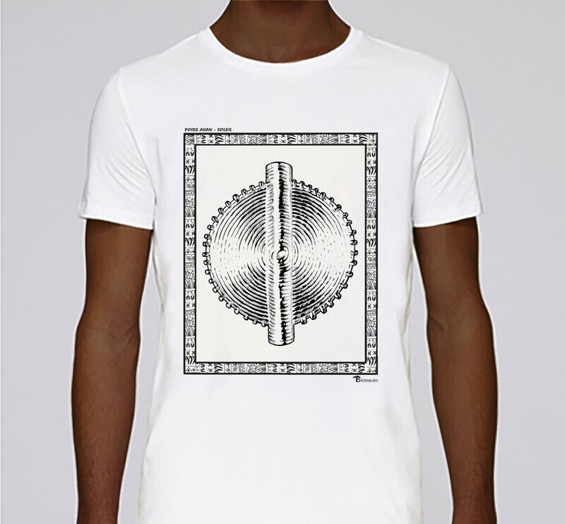 TEE SHIRT POIDS AKAN SOLEIL, COULEUR: BLANC, FOND MOTIF: BLANC, TAILLE: XXL