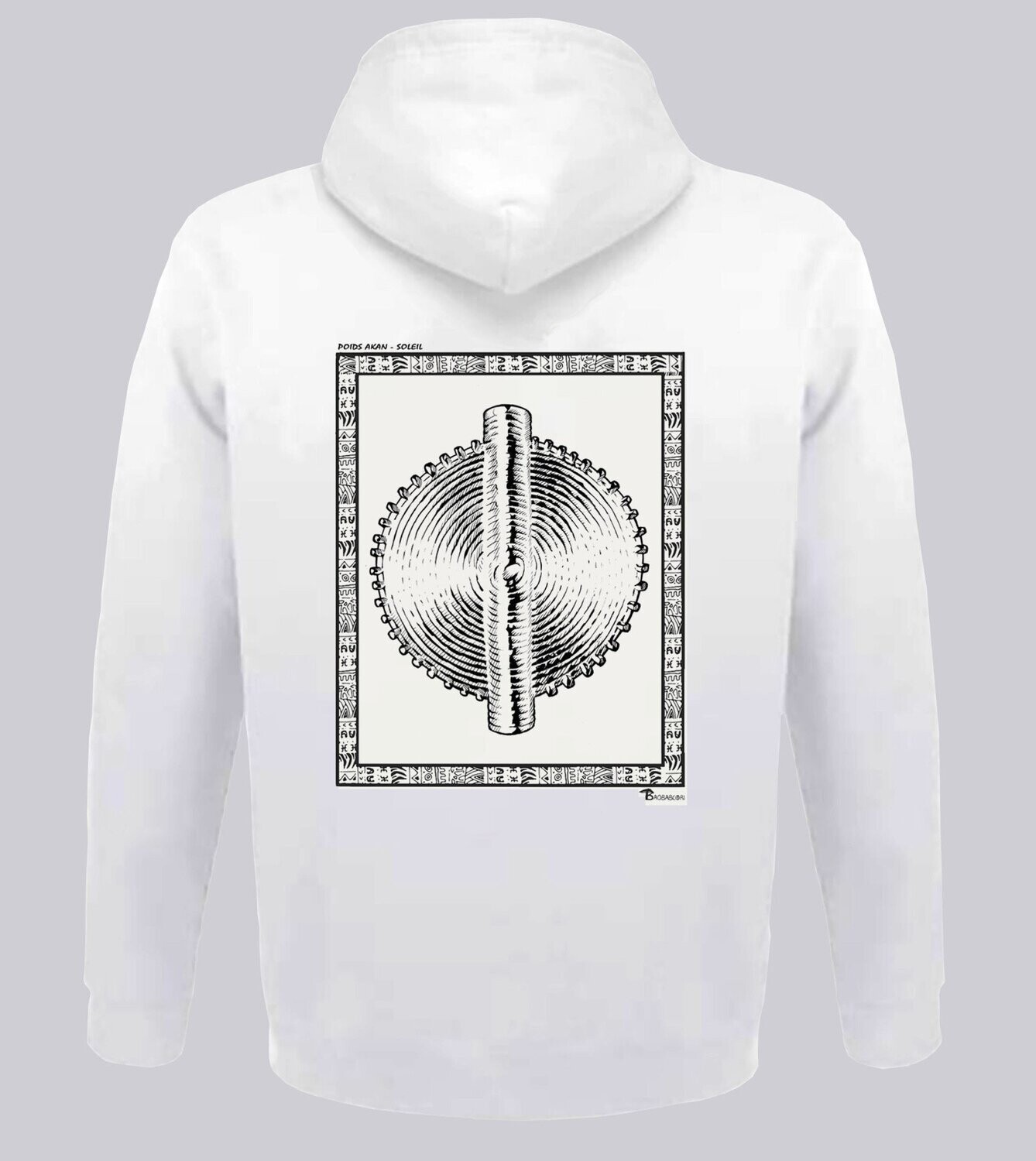 SWEAT A CAPUCHE POIDS AKAN SOLEIL, COULEUR: BLANC, FOND MOTIF: BLANC, TAILLE: XXL