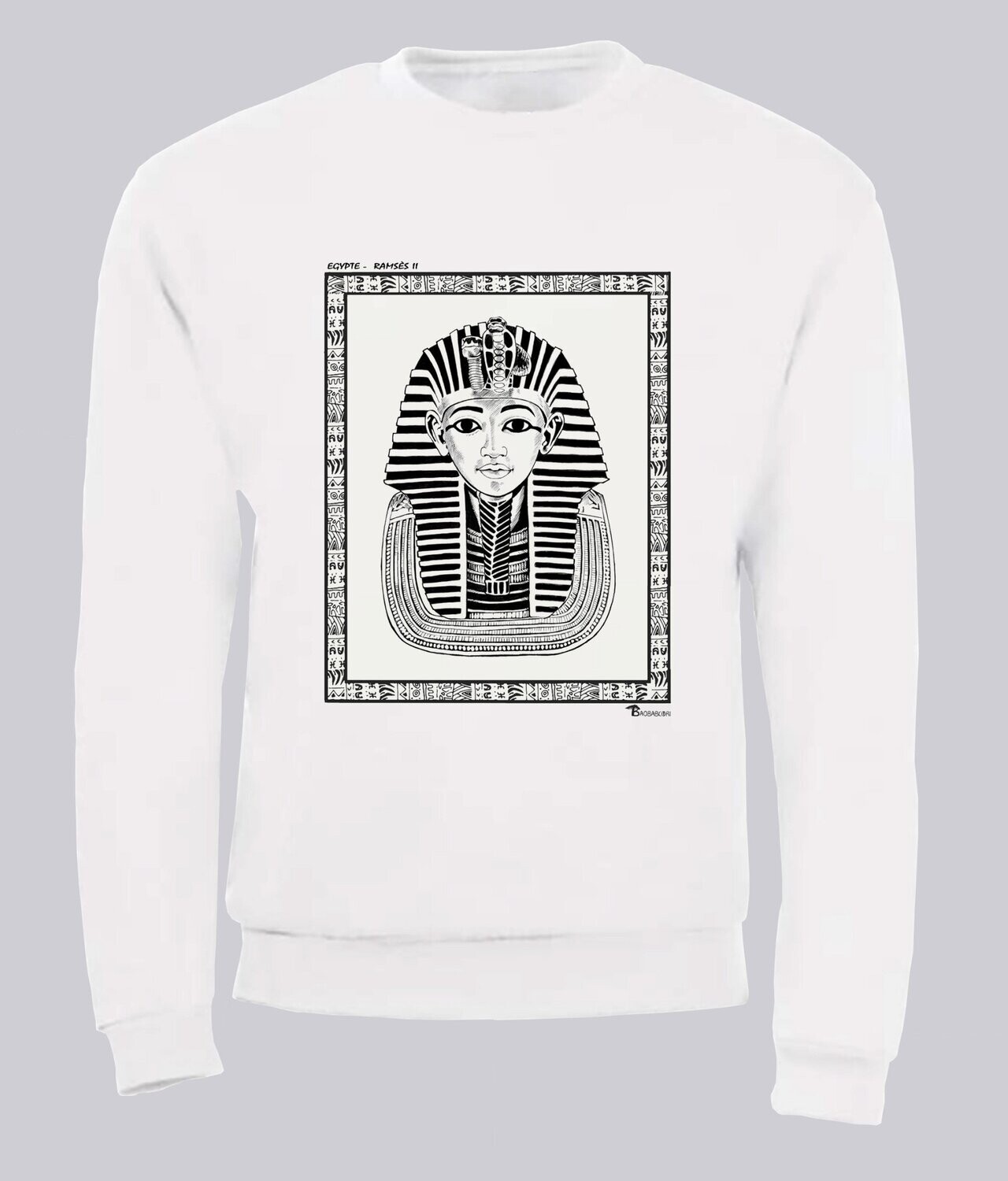 SWEAT PERSONNALITE EGYPTE RAMSES II, COULEUR: BLANC, FOND MOTIF: BLANC, TAILLE: XXL