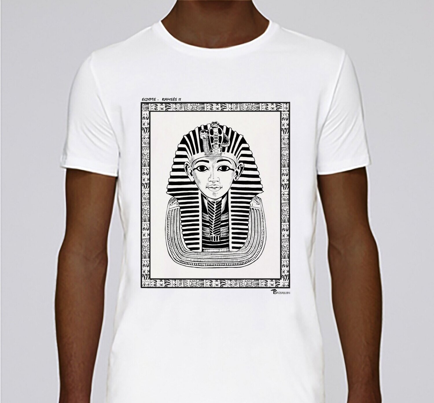 TEE-SHIRT PERSONNALITE EGYPTE RAMSES II, COULEUR: BLANC, FOND MOTIF: BLANC, TAILLE: XXL