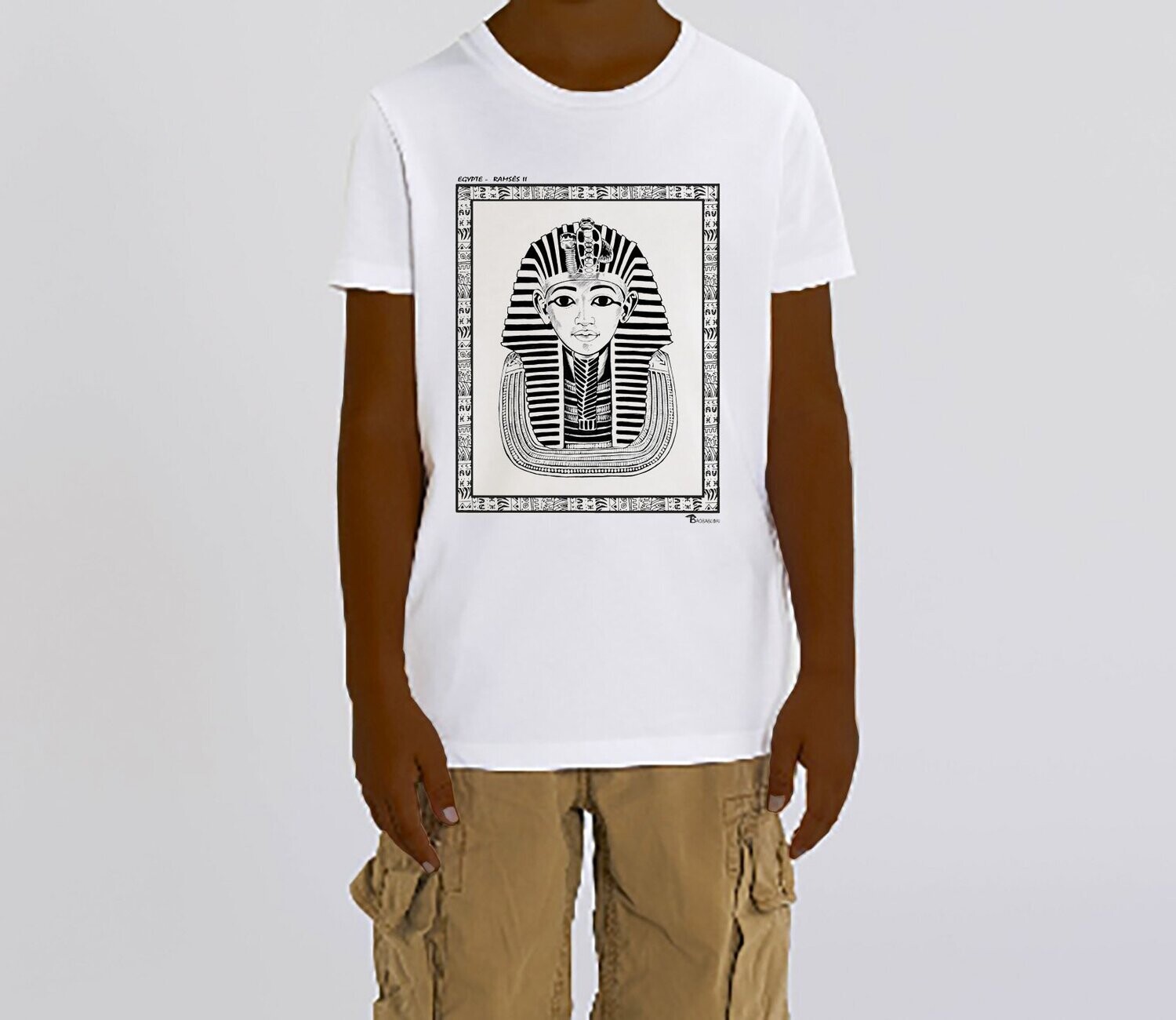 TEE-SHIRT PERSONNALITE EGYPTE RAMSES II, COULEUR: BLANC, FOND MOTIF: BLANC, TAILLE: 2 ANS