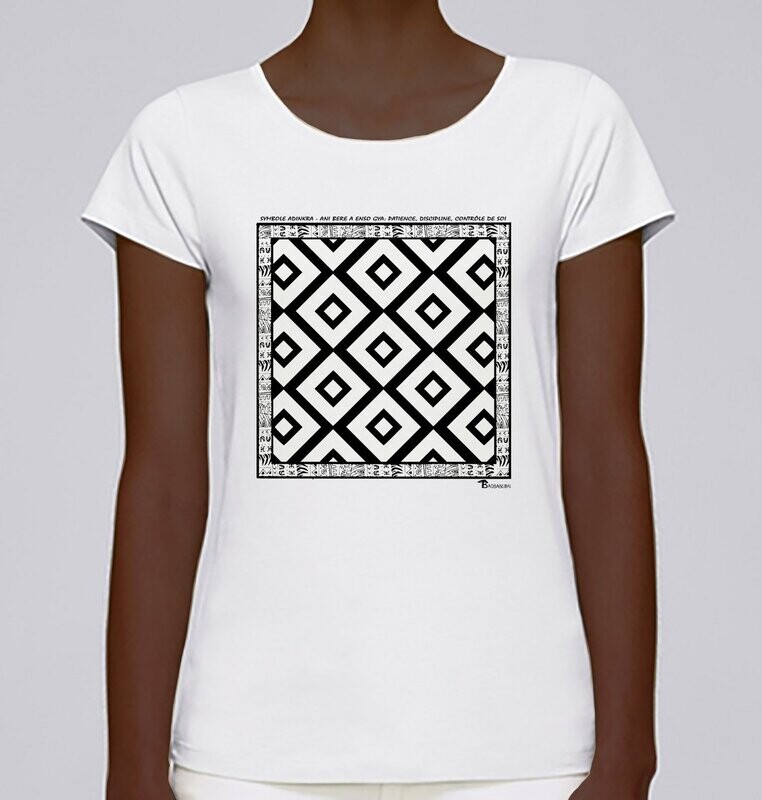 TEE SHIRT SYMBOLE ADINKRA "ANI BERE A ENSO GYA" PATIENCE DISCIPLINE CONTROLE DE SOI