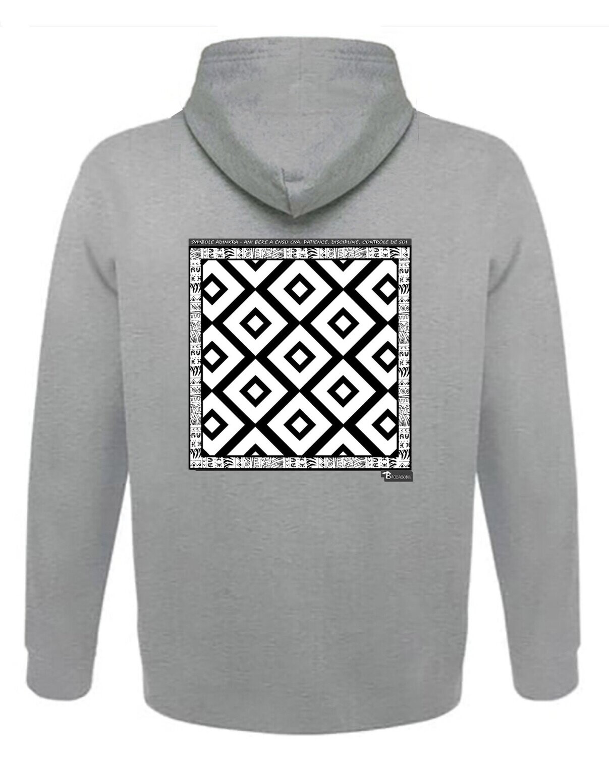 SWEAT A CAPUCHE SYMBOLE ADINKRA "ANI BERE A ENSO GYA" PATIENCE DISCIPLINE CONTROLE DE SOI