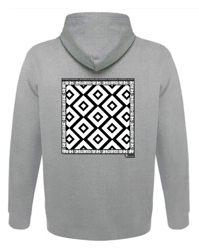 SWEAT A CAPUCHE SYMBOLE ADINKRA "ANI BERE A ENSO GYA" PATIENCE DISCIPLINE CONTROLE DE SOI