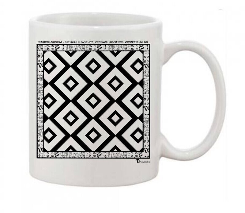 MUG SYMBOLE  ADINKRA "ANI BERE A ENSO GYA" PATIENCE DISCIPLINE CONTROLE DE SOI