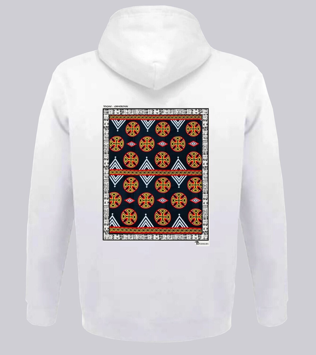 SWEAT A CAPUCHE TEXTILE TOGHU CAMEROUN, COULEUR: BLANC