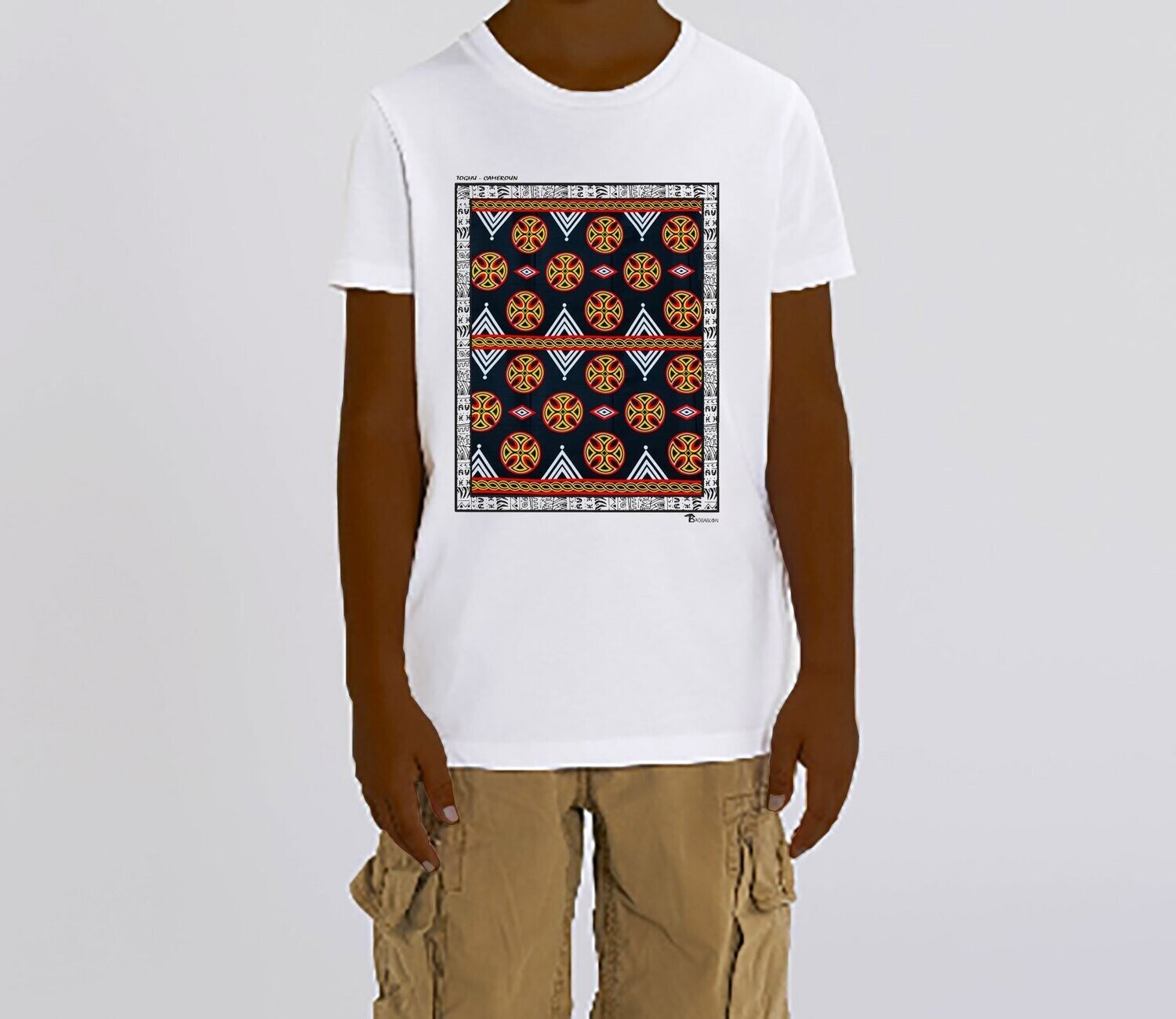 TEE SHIRT TEXTILE TOGHU CAMEROUN, COULEUR: BLANC