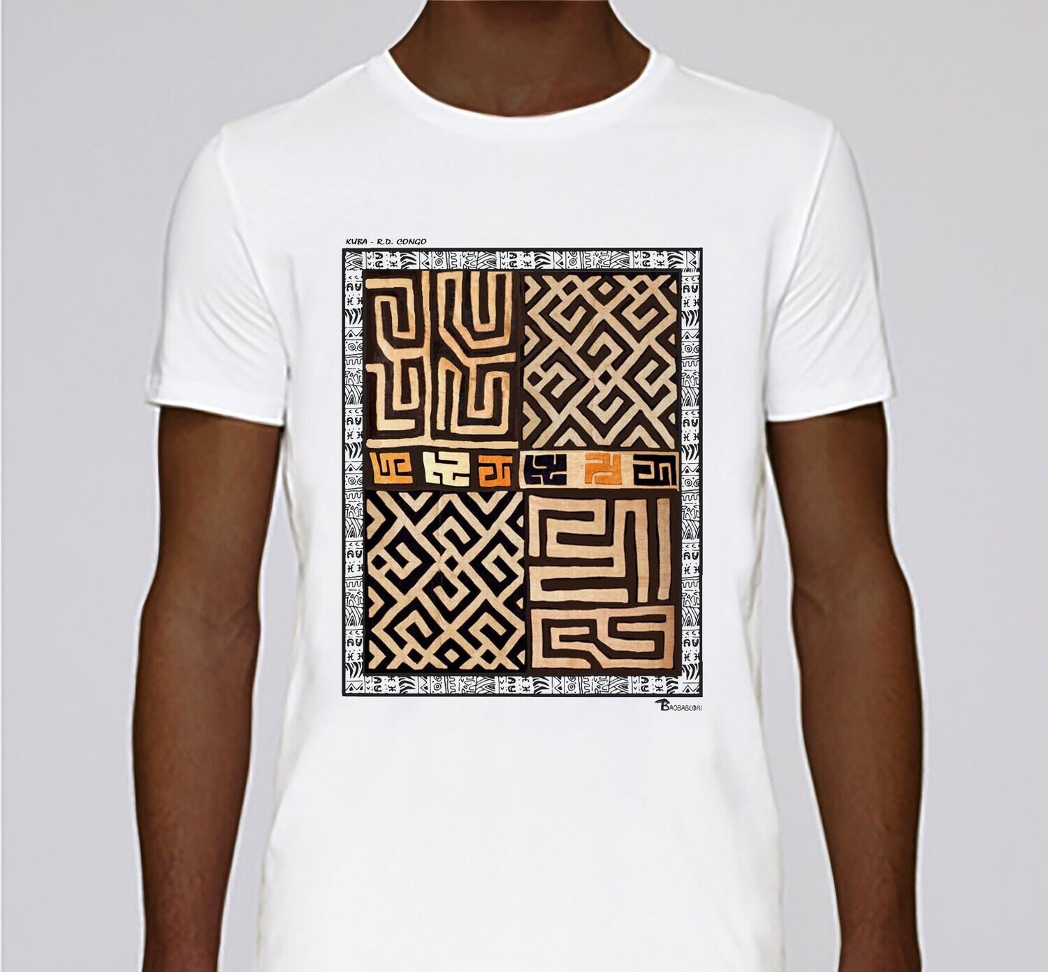 TEE SHIRT TEXTILE  KUBA RD CONGO, COULEUR: BLANC