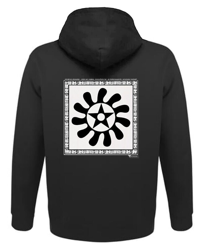 SWEAT A CAPUCHE  SYMBOLE ADINKRA "SESA WO SUBAN" EVOLUTION DE LA PERSONNALITE - NOUVEAU DEPART