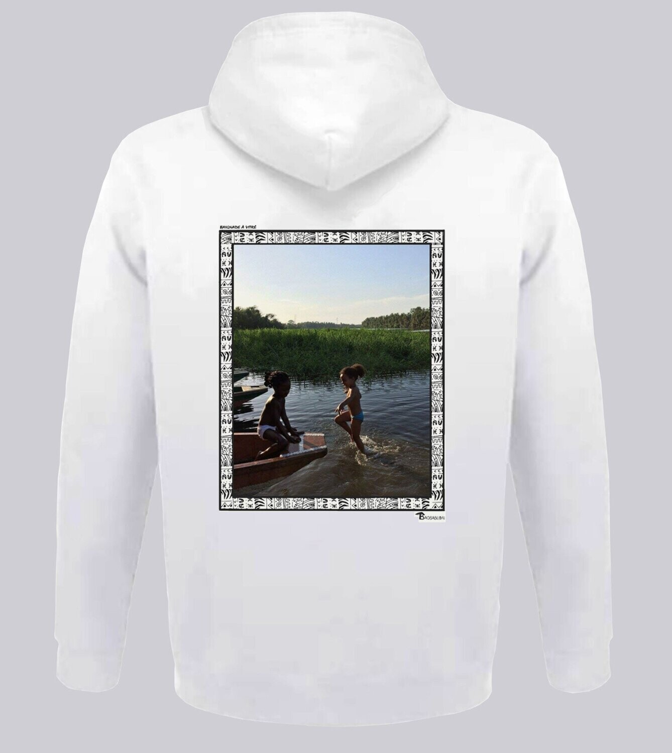 SWEAT A CAPUCHE FREESTYLE ART "BAIGNADE A VITRÉ", COULEUR: BLANC