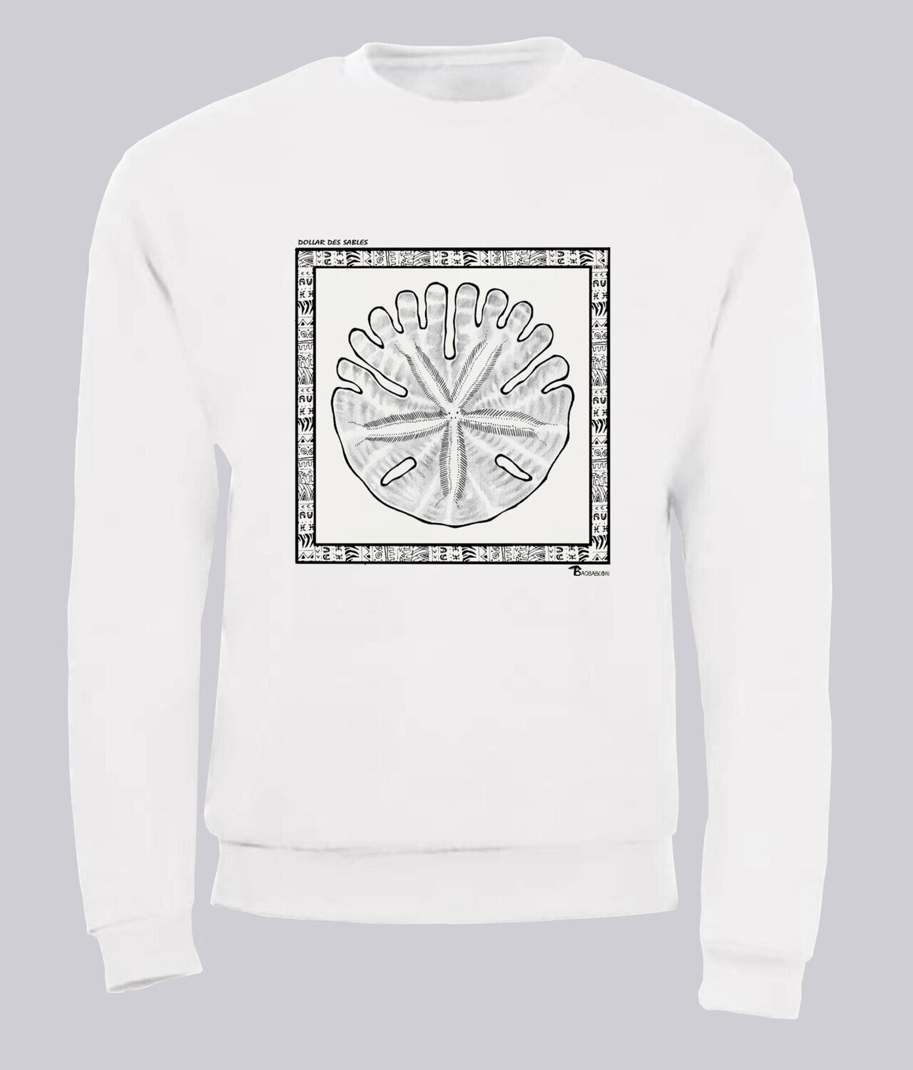 SWEAT FAUNE DOLLAR DES SABLES, COULEUR: BLANC, FOND MOTIF: BLANC