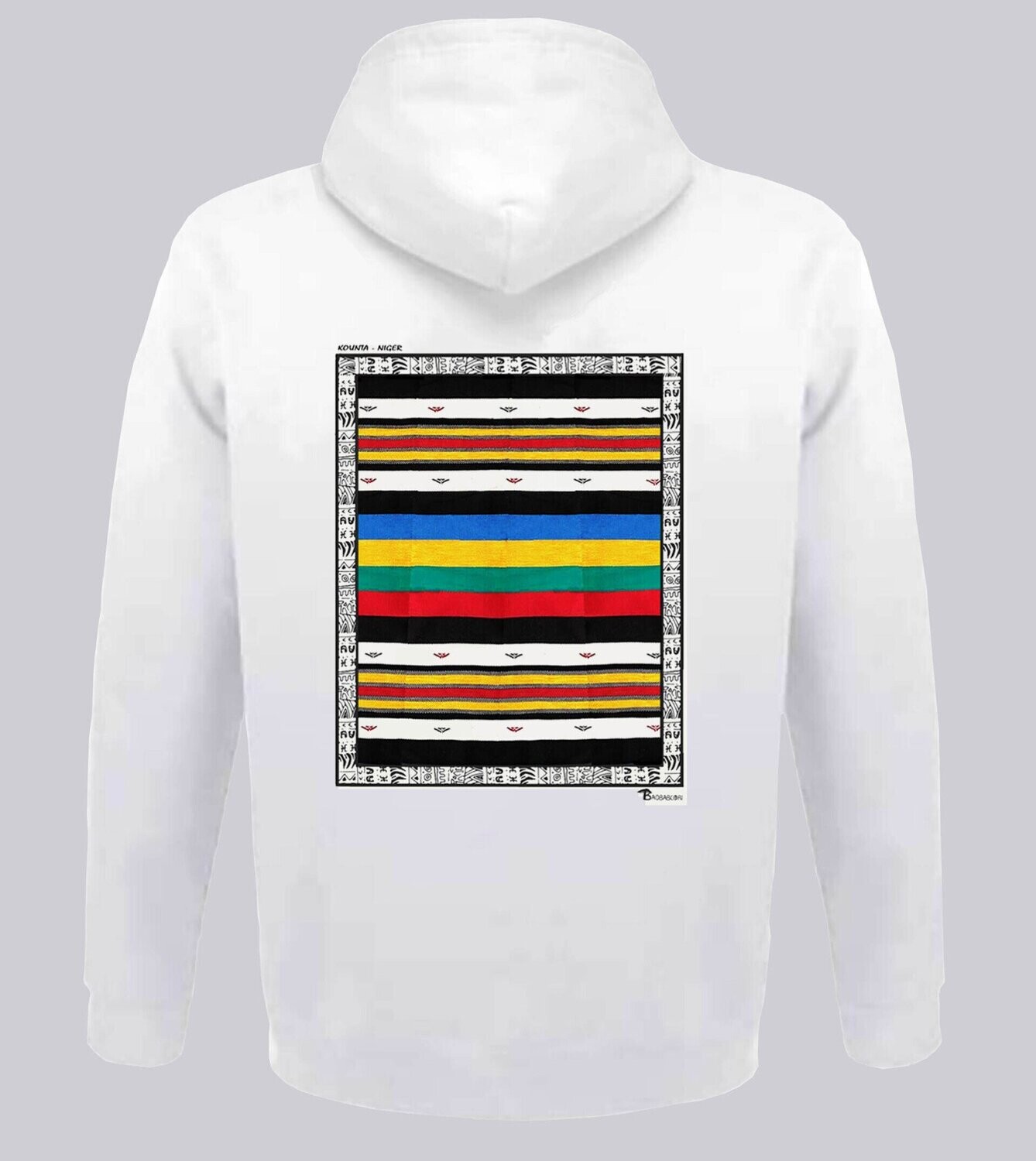 SWEAT A CAPUCHE TEXTILE KOUNTA NIGER, COULEUR: BLANC