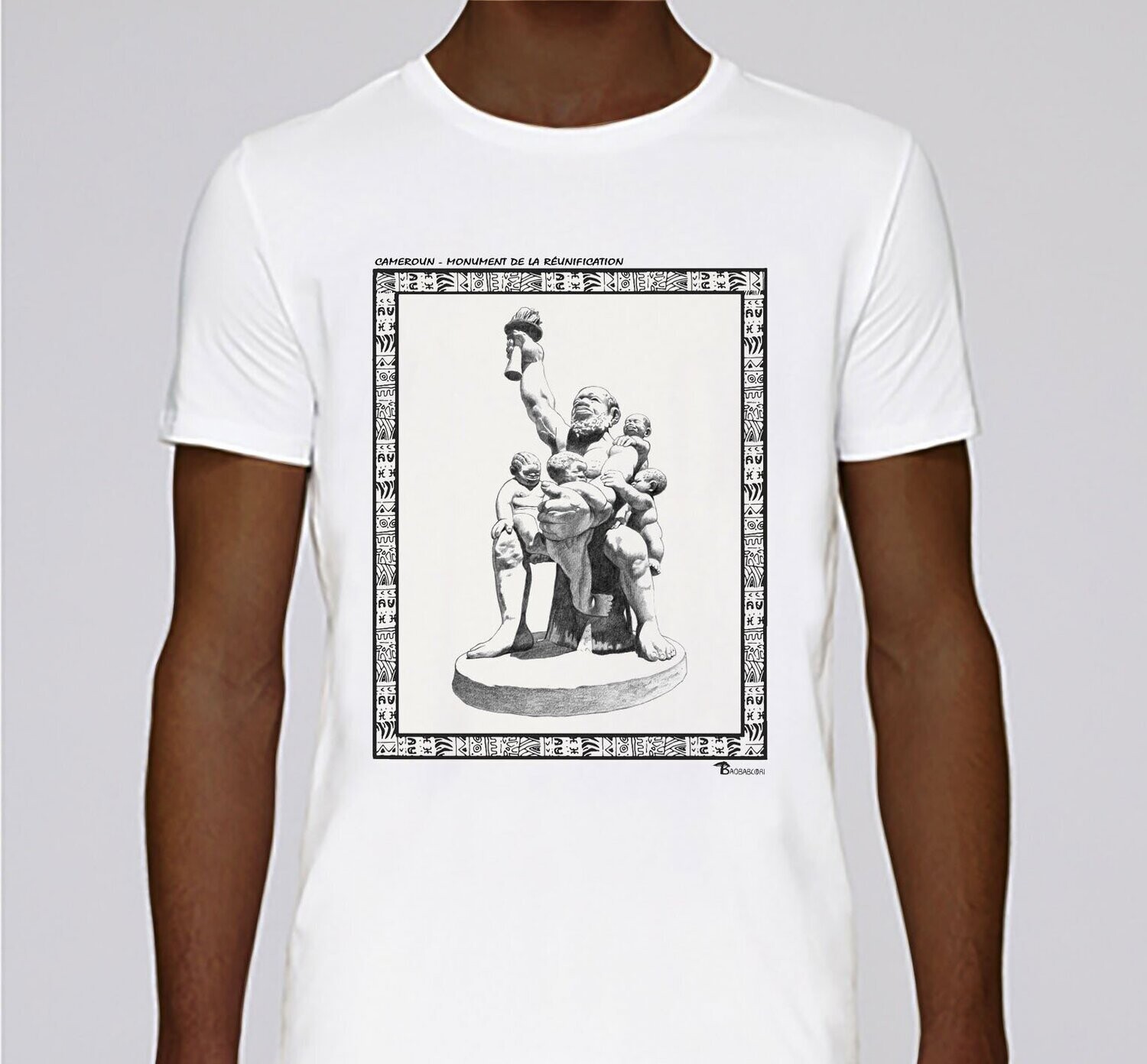 TEE SHIRT MONUMENT DE LA REUNIFICATION 2 CAMEROUN, COULEUR: BLANC, FOND MOTIF: BLANC
