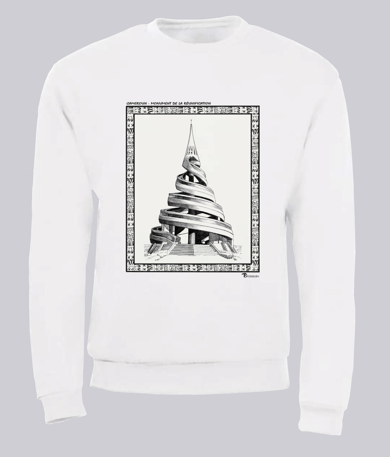 SWEAT MONUMENT DE LA REUNIFICATION  CAMEROUN, COULEUR: BLANC, FOND MOTIF: BLANC