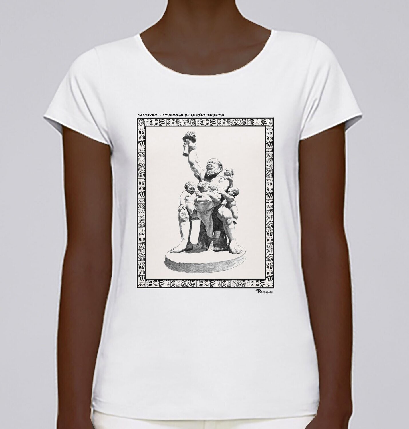 TEE SHIRT MONUMENT DE LA REUNIFICATION 2 CAMEROUN, COULEUR: BLANC, FOND MOTIF: BLANC