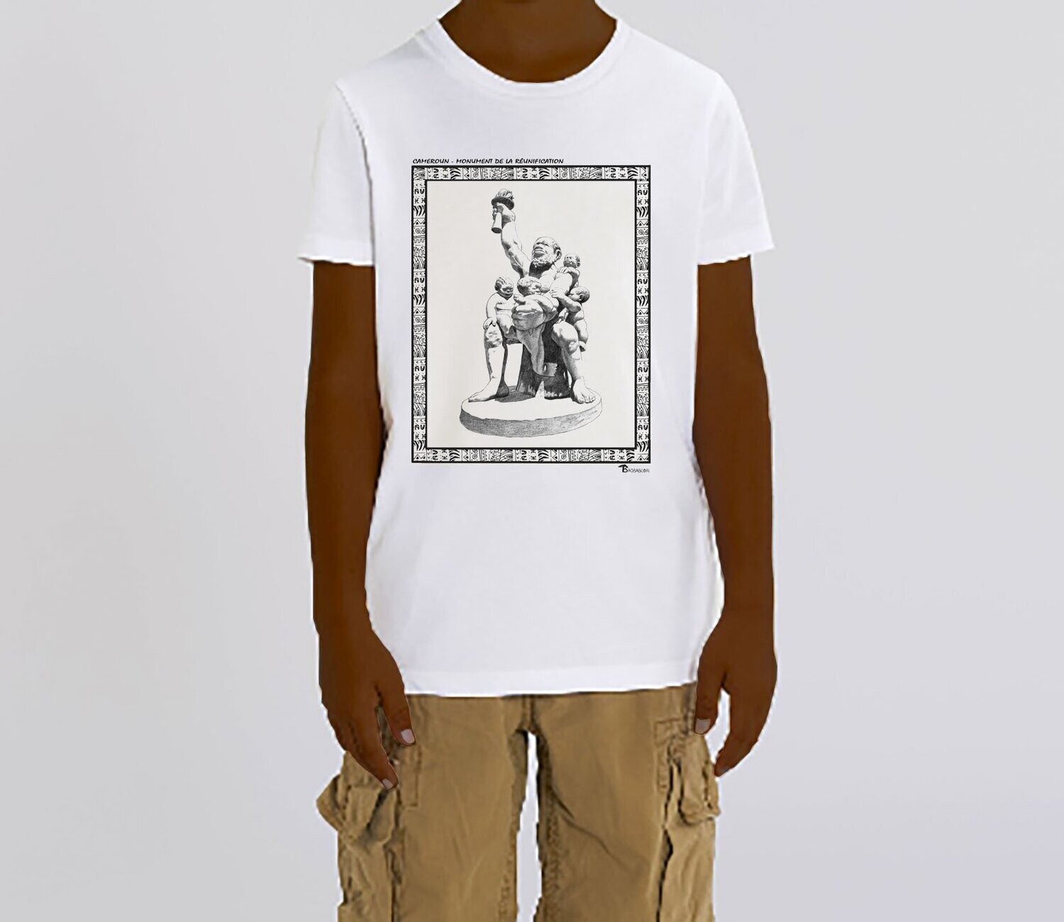 TEE SHIRT MONUMENT DE LA REUNIFICATION 2 CAMEROUN, COULEUR: BLANC, FOND MOTIF: BLANC