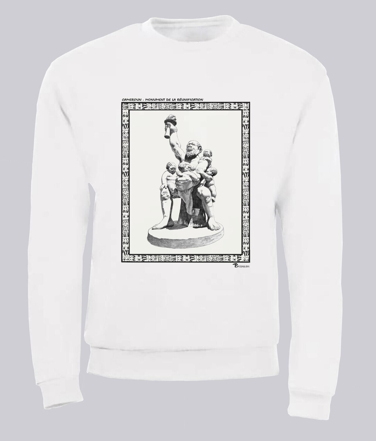 SWEAT  MONUMENT DE LA REUNIFICATION 2 CAMEROUN, COULEUR: BLANC, FOND MOTIF: BLANC