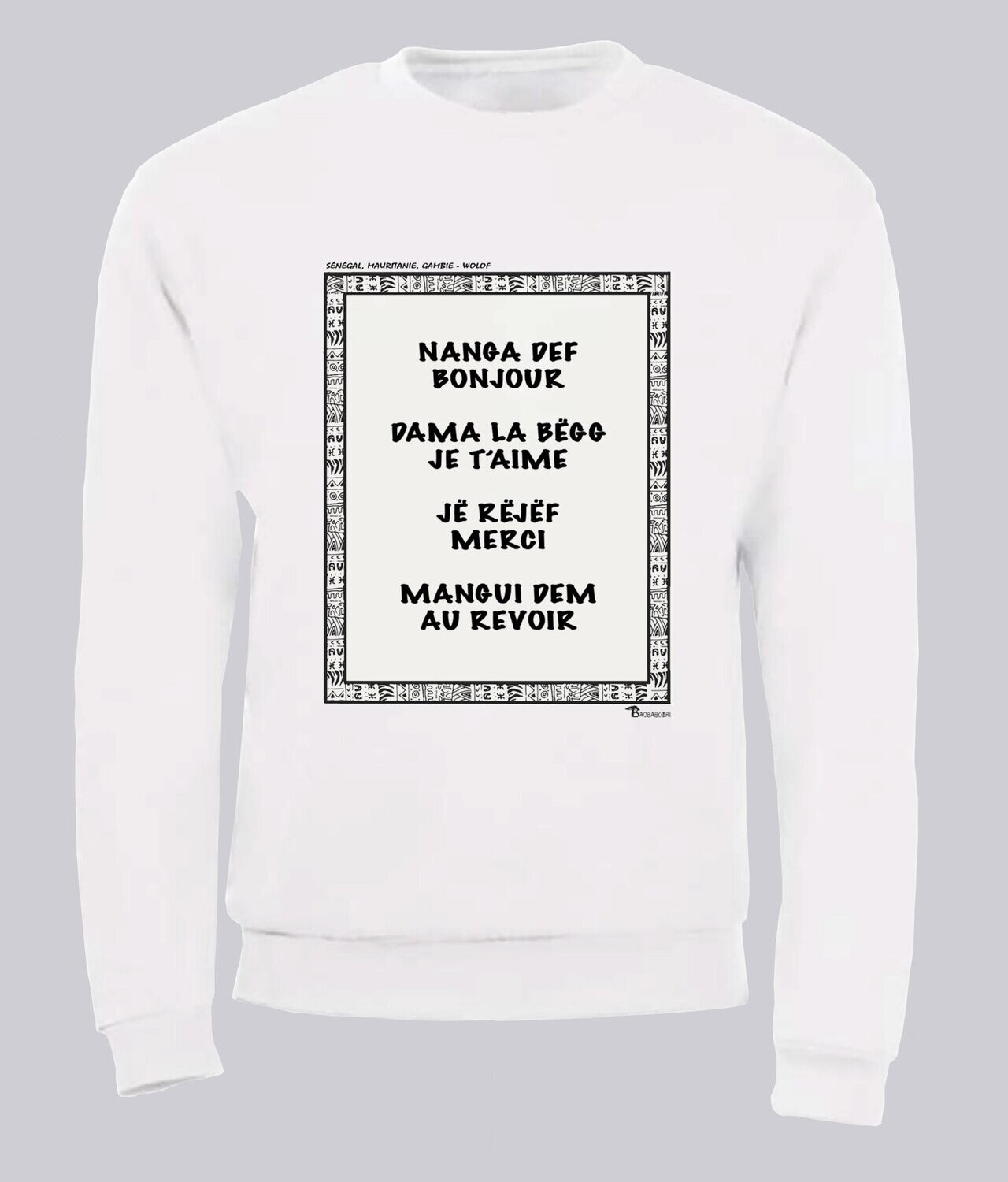 SWEAT LANGUE WOLOF, COULEUR: BLANC, FOND MOTIF: BLANC