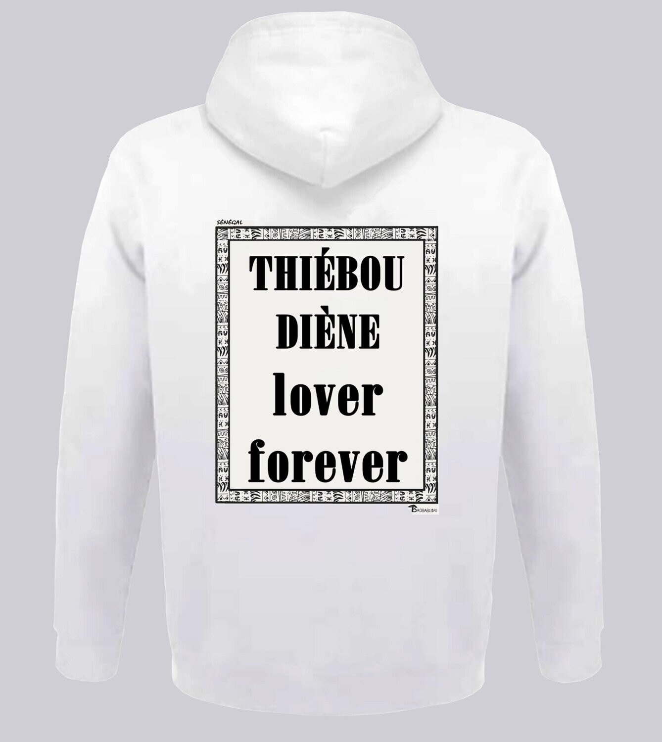 SWEAT A CAPUCHE  GASTRONOMIE  THIEBOUDIENNE, COULEUR: BLANC, FOND MOTIF: BLANC