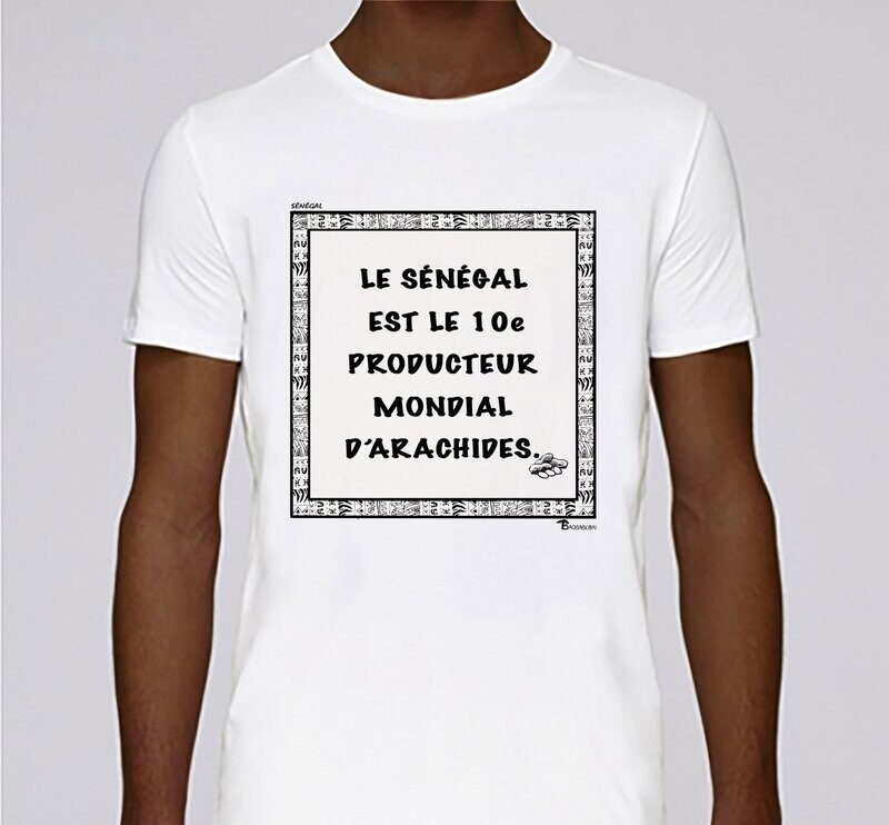 TEE SHIRT ÉCONOMIE SÉNÉGAL ARACHIDE, COULEUR: BLANC, FOND MOTIF: BLANC