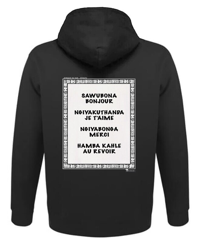 SWEAT A CAPUCHE LANGUE ZOULOU