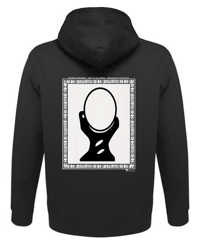 SWEAT A CAPUCHE SYMBOLE ADINKRA "TUMI TE KOSUA"  LA FRAGILITÉ DU POUVOIR