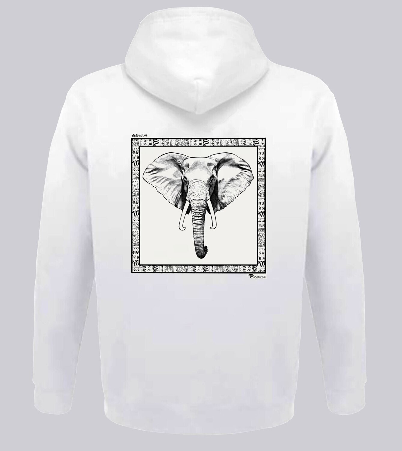 SWEAT A CAPUCHE FAUNE RHINOCEROS, COULEUR: BLANC, FOND MOTIF: BLANC