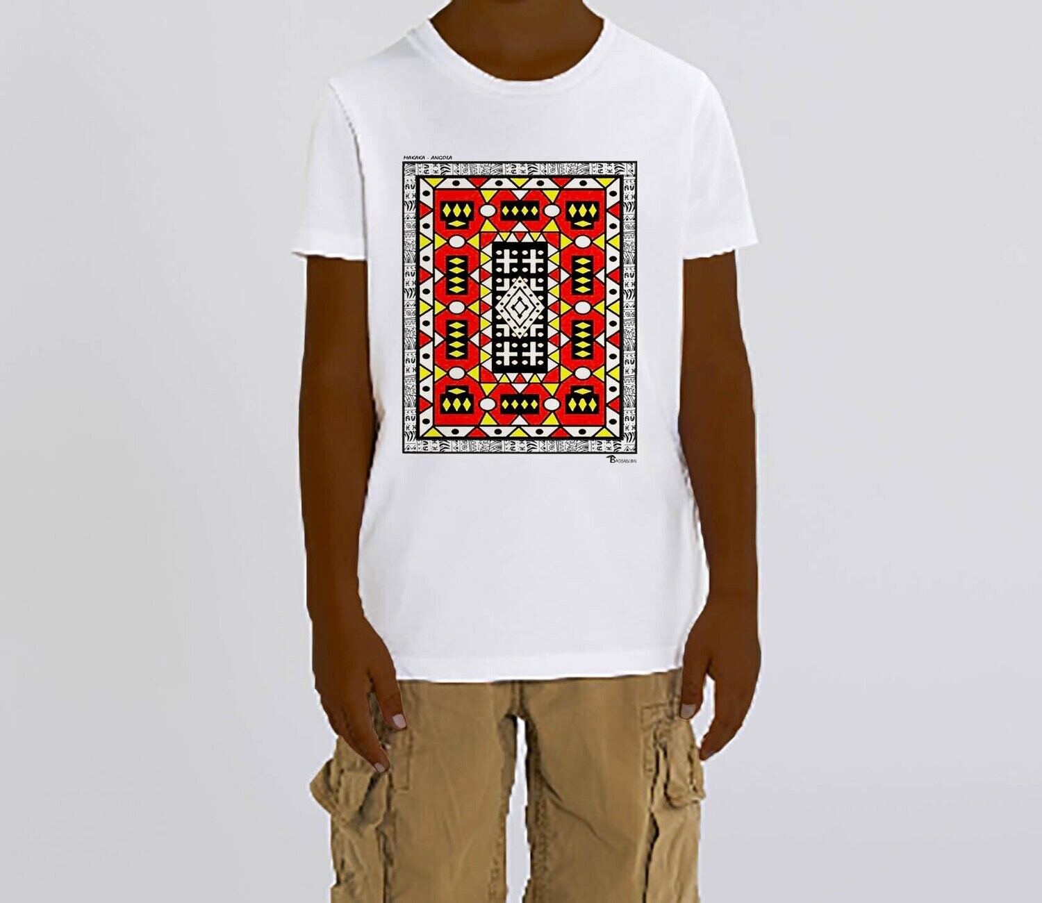 TEE SHIRT TEXTILE SAMAKAKA ANGOLA, COULEUR: BLANC