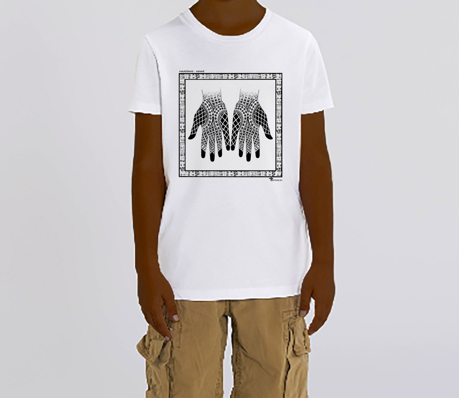 TEE SHIRT FASHION MAQUILLAGE HENNÉ MAURITANIE, COULEUR: BLANC, FOND MOTIF: BLANC