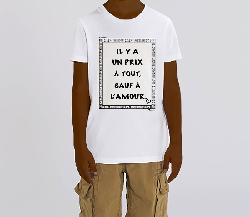 TEE SHIRT PROVERBE ET CITATION MAURITANIE AMOUR, COULEUR: BLANC, FOND MOTIF: BLANC