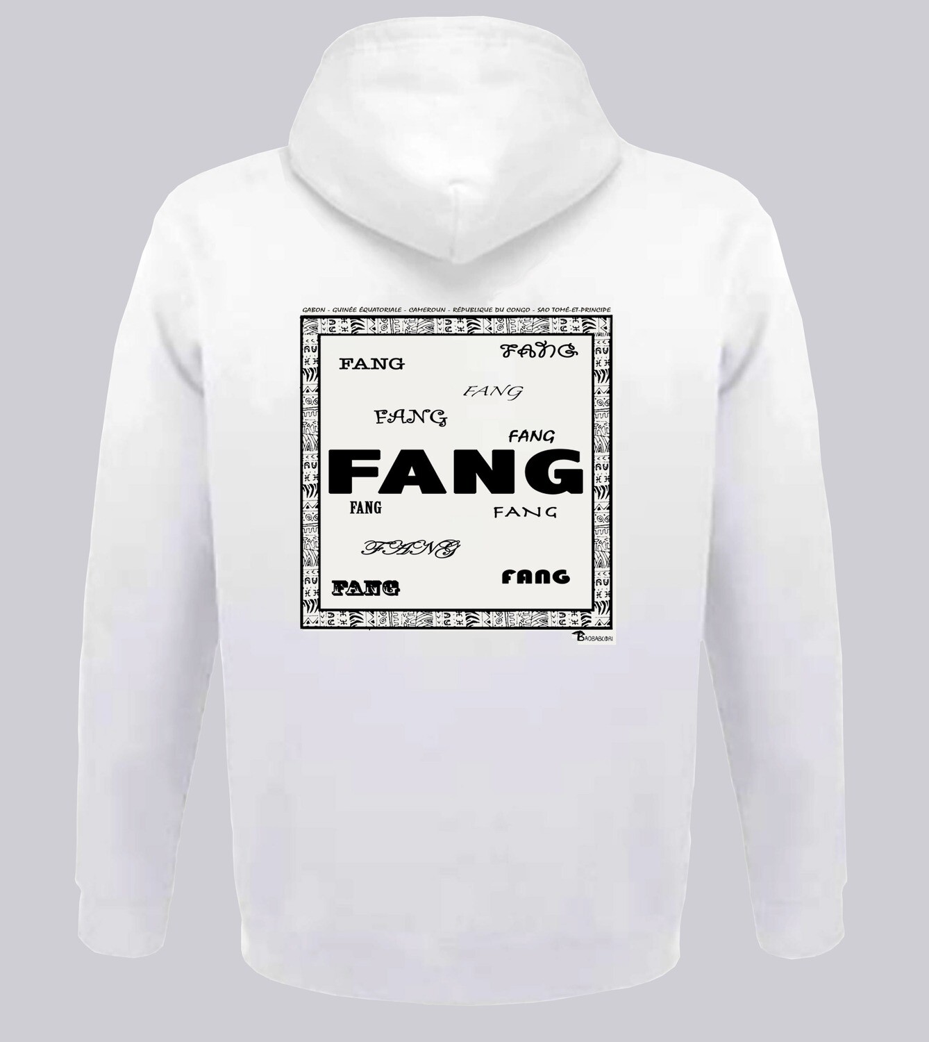 SWEAT A CAPUCHE RACINE FANG, COULEUR: BLANC, FOND MOTIF: BLANC