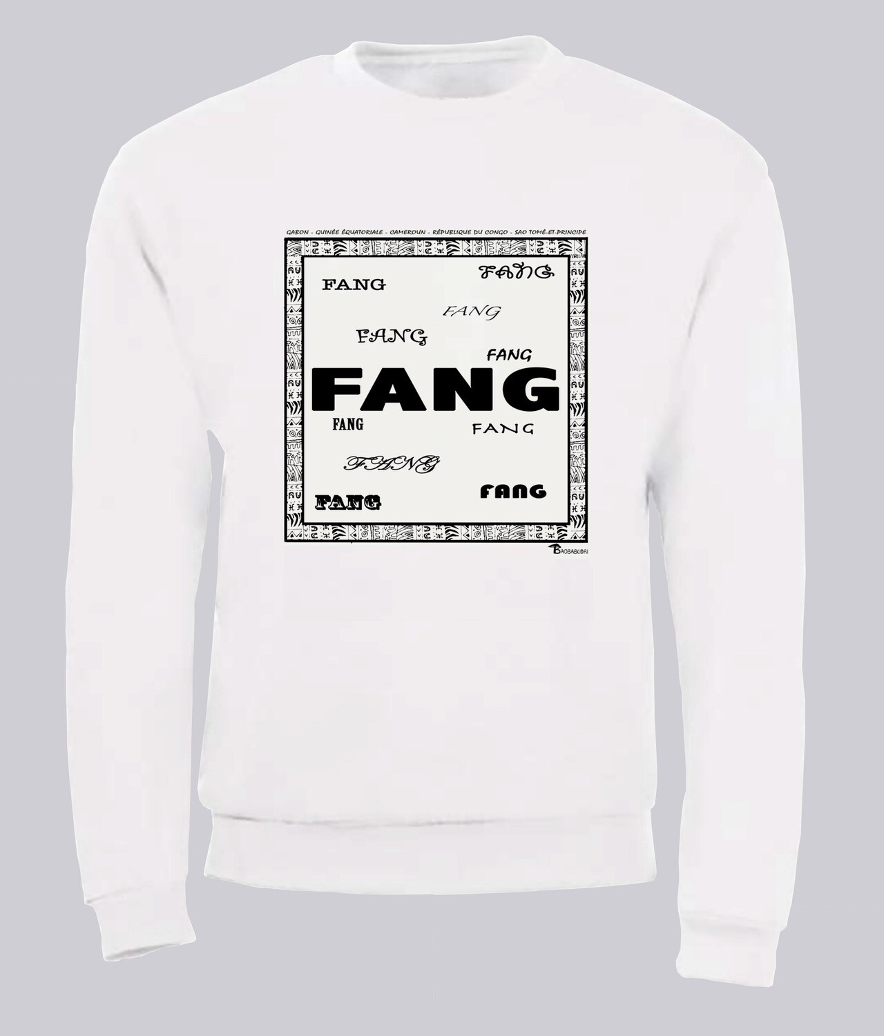 SWEAT RACINE FANG, COULEUR: BLANC, FOND MOTIF: BLANC