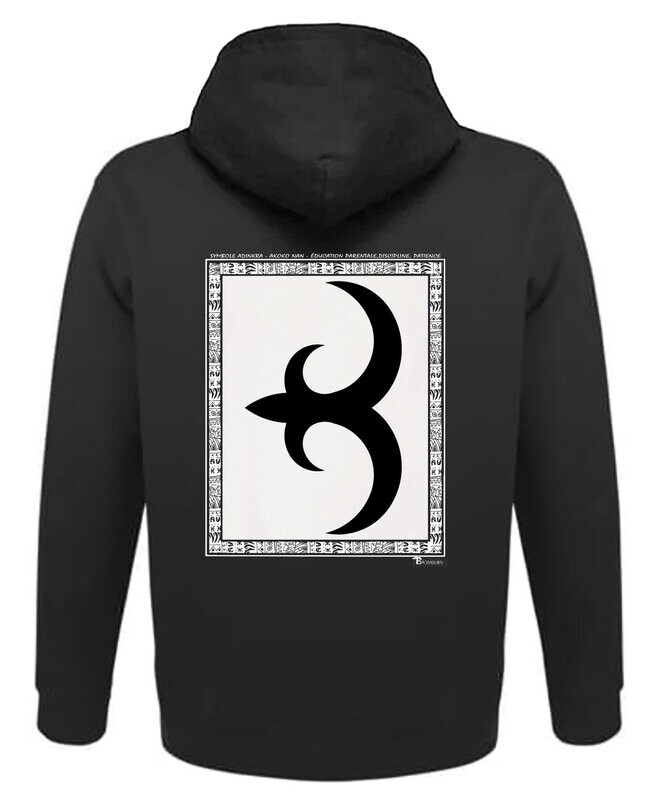 SWEAT A CAPUCHE SYMBOLE ADINKRA  "AKOKO NAN"  EDUCATION PARENTALE  - DISCIPLINE- PATIENCE
