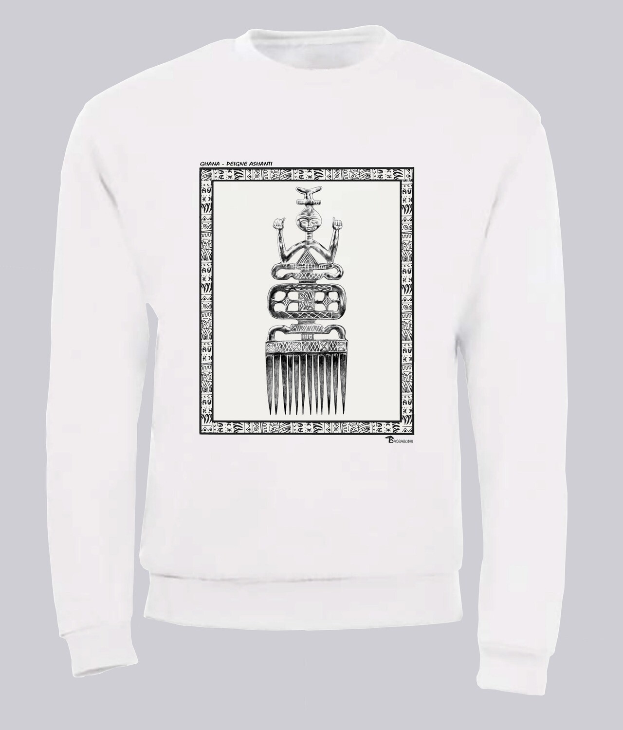 SWEAT COIFFURE  PEIGNE ASHANTI GHANA, COULEUR: BLANC, FOND MOTIF: BLANC