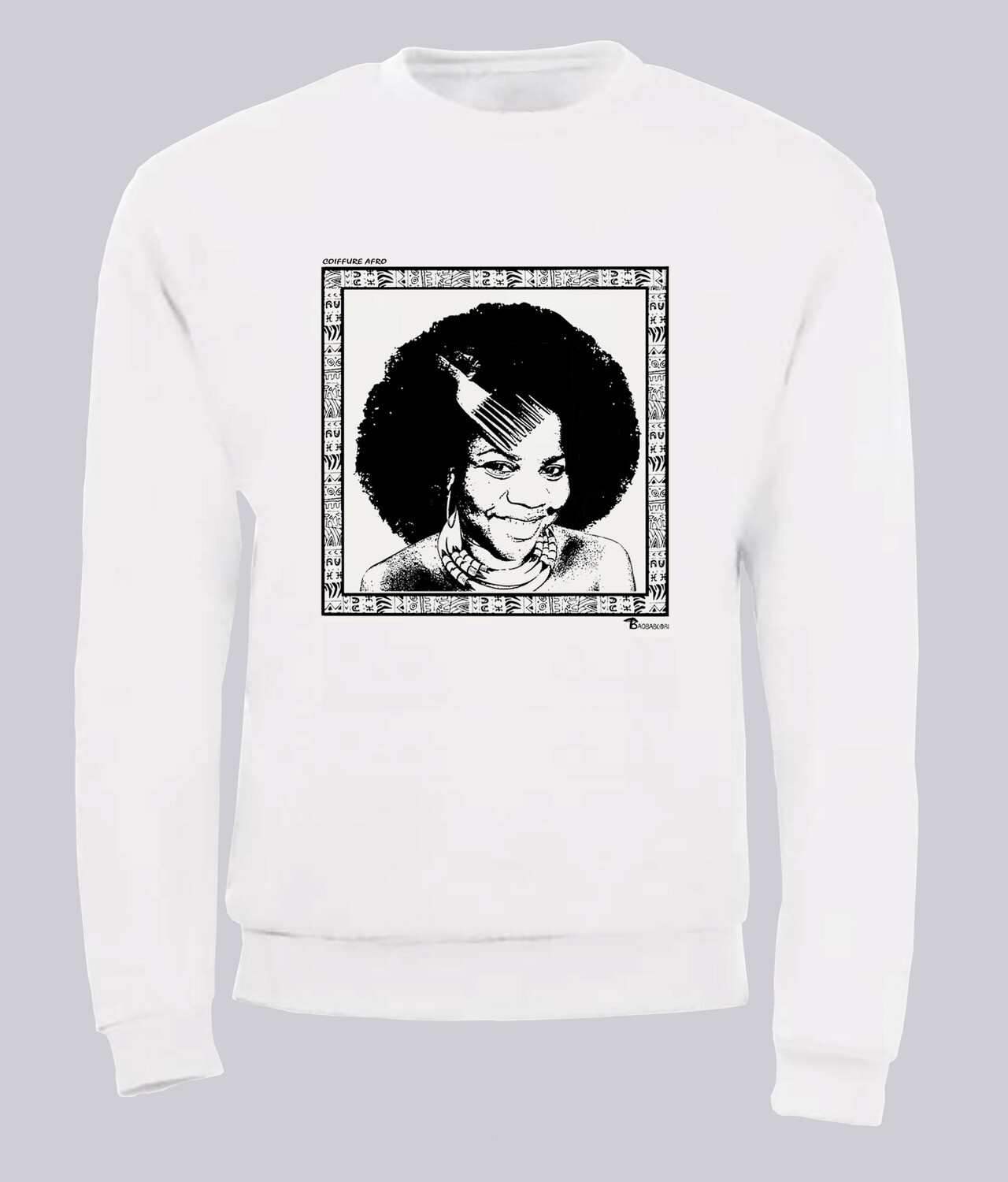 SWEAT COIFFURE  AFRO, COULEUR: BLANC, FOND MOTIF: BLANC