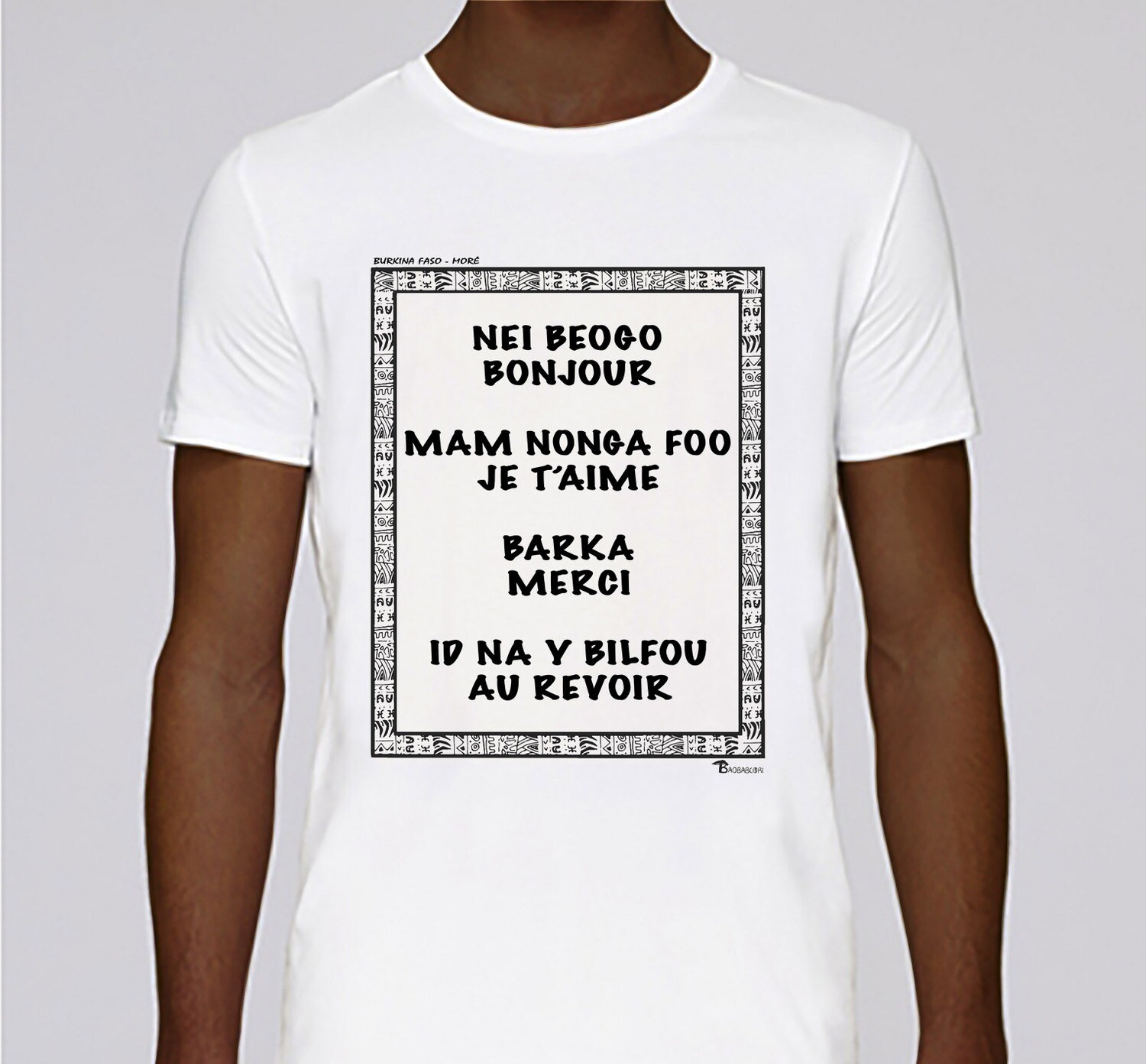 TEE SHIRT LANGUE MORÉ, COULEUR: BLANC, FOND MOTIF: BLANC