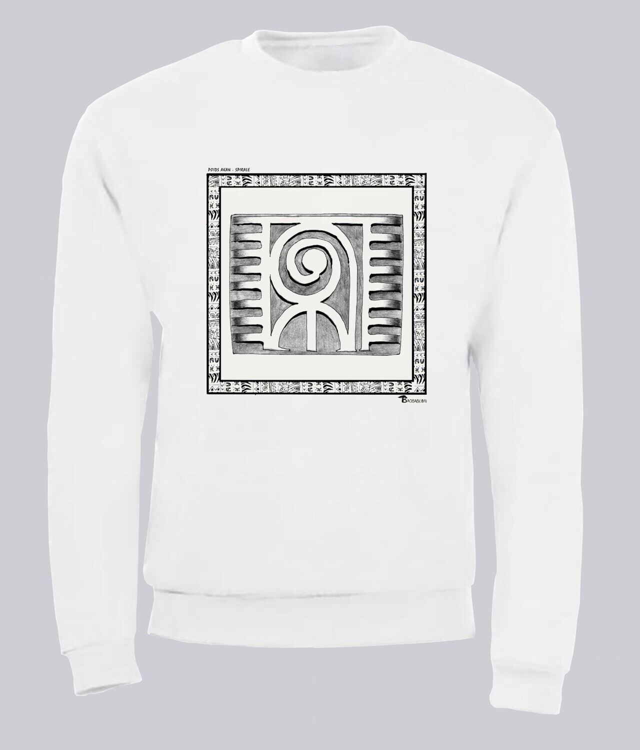 SWEAT POIDS AKAN SPIRALE, COULEUR: BLANC, FOND MOTIF: BLANC