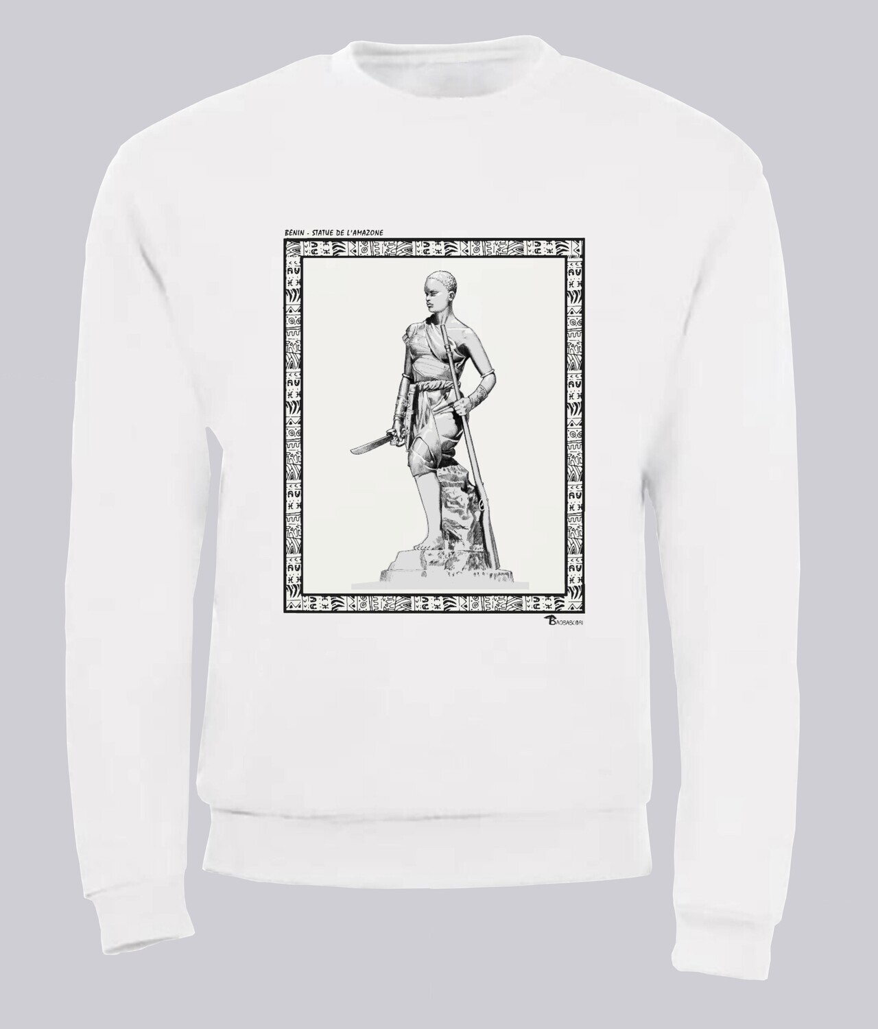 SWEAT  MONUMENT AMAZONE BENIN, COULEUR: BLANC, FOND MOTIF: BLANC