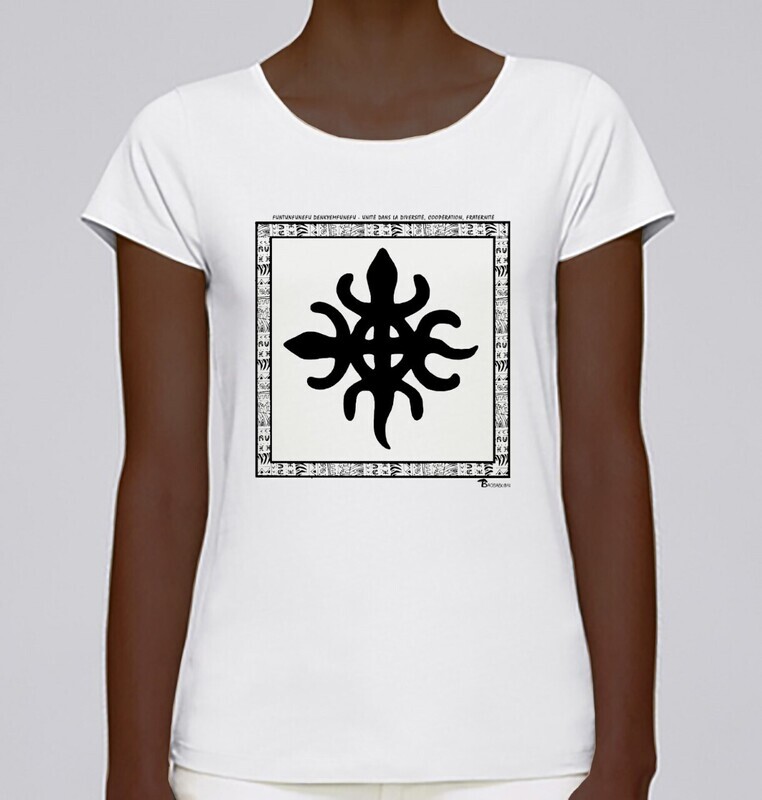 TEE SHIRT SYMBOLE ADINKRA  "FUNTUNFUNEFU DENKYEM FUNEFU" UNITE DANS LA DIVERSITE -  COOPERATION -  FRATERNITE