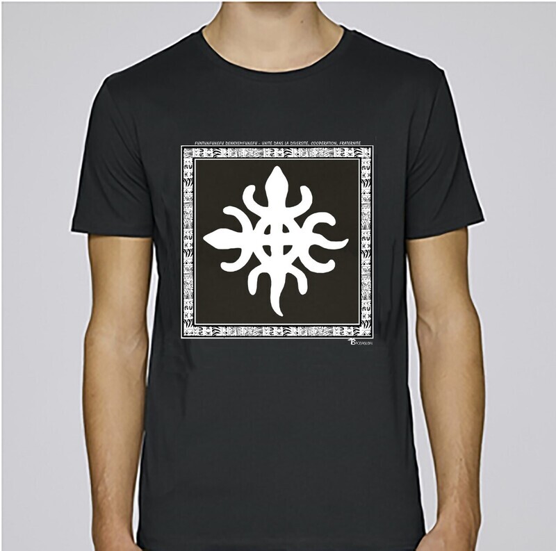 TEE SHIRT SYMBOLE ADINKRA  "FUNTUNFUNEFU DENKYEM FUNEFU" UNITE DANS LA DIVERSITE -  COOPERATION -  FRATERNITE
