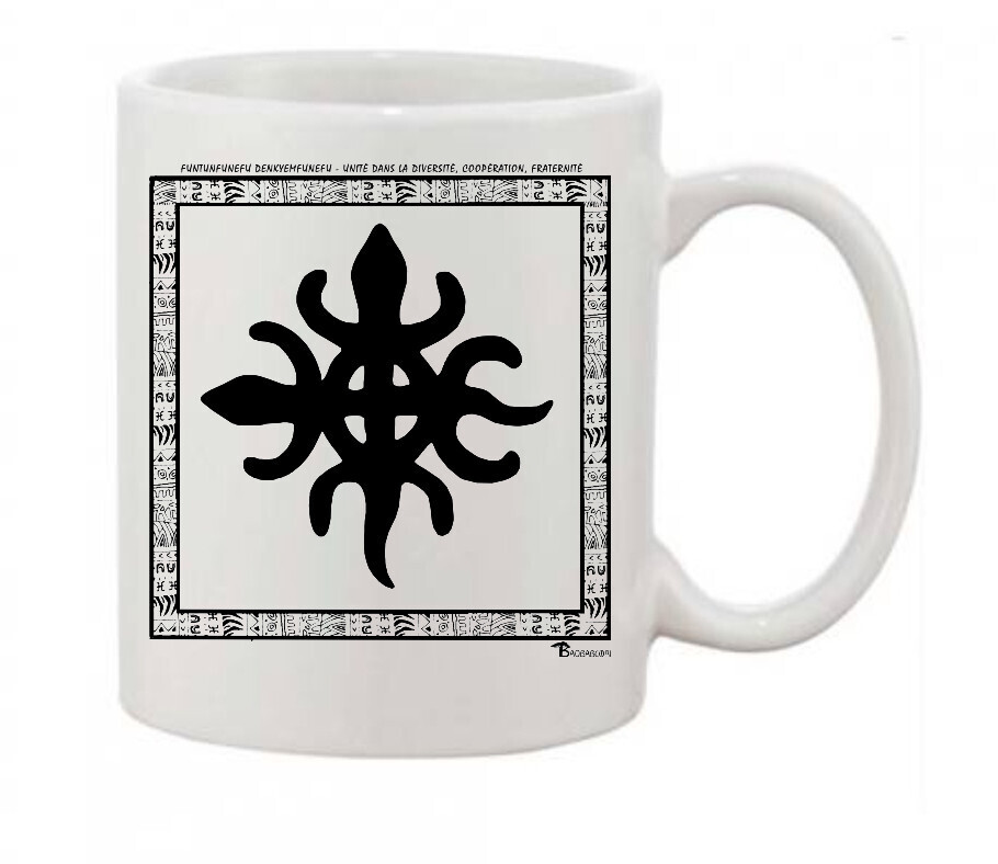 MUG SYMBOLE  ADINKRA  "FUNTUNFUNEFU DENKYEM FUNEFU" UNITE DANS LA DIVERSITE -  COOPERATION -  FRATERNITE
