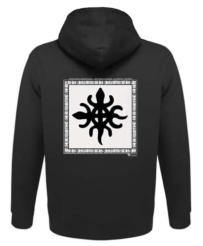 SWEAT A CAPUCHE SYMBOLE ADINKRA  "FUNTUNFUNEFU DENKYEM FUNEFU" UNITE DANS LA DIVERSITE -  COOPERATION -  FRATERNITE