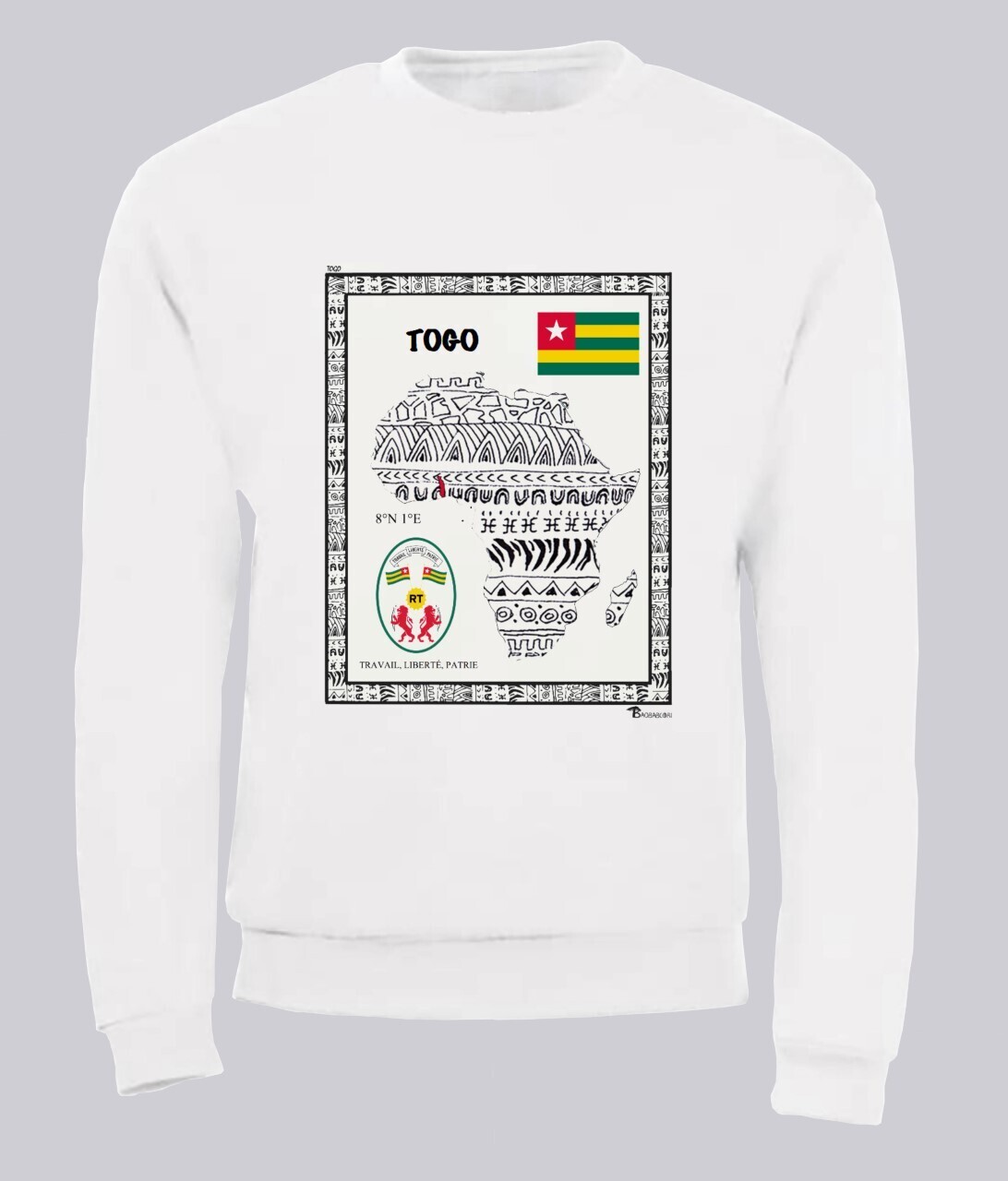 SWEAT PAYS TOGO, COULEUR: BLANC, FOND MOTIF: BLANC