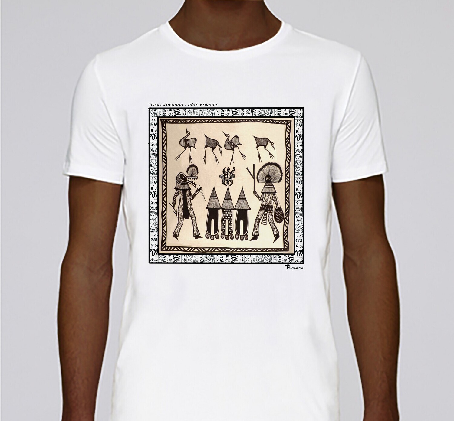 TEE SHIRT TEXTILE KORHOGO  CÔTE D'IVOIRE, COULEUR: BLANC