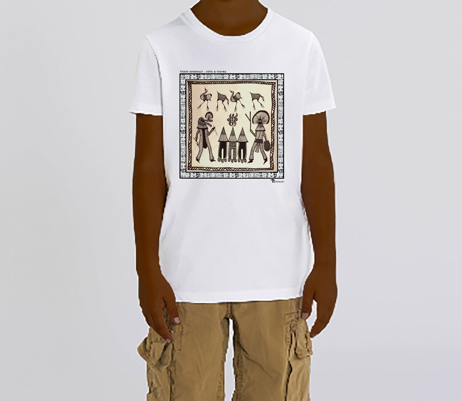 TEE SHIRT TEXTILE KORHOGO  CÔTE D'IVOIRE, COULEUR: BLANC