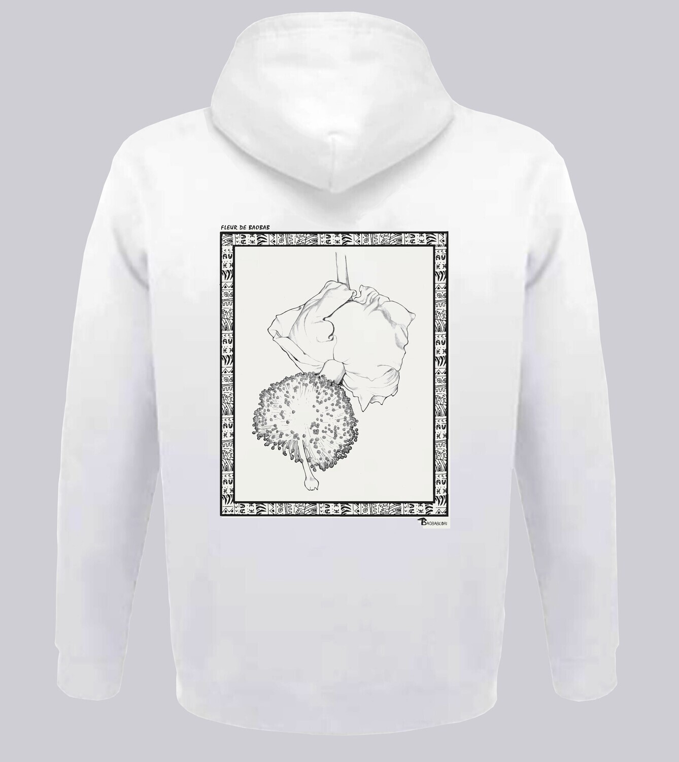 SWEAT A CAPUCHE FLORE FLEUR DE BAOBAB, COULEUR: BLANC, FOND MOTIF: BLANC