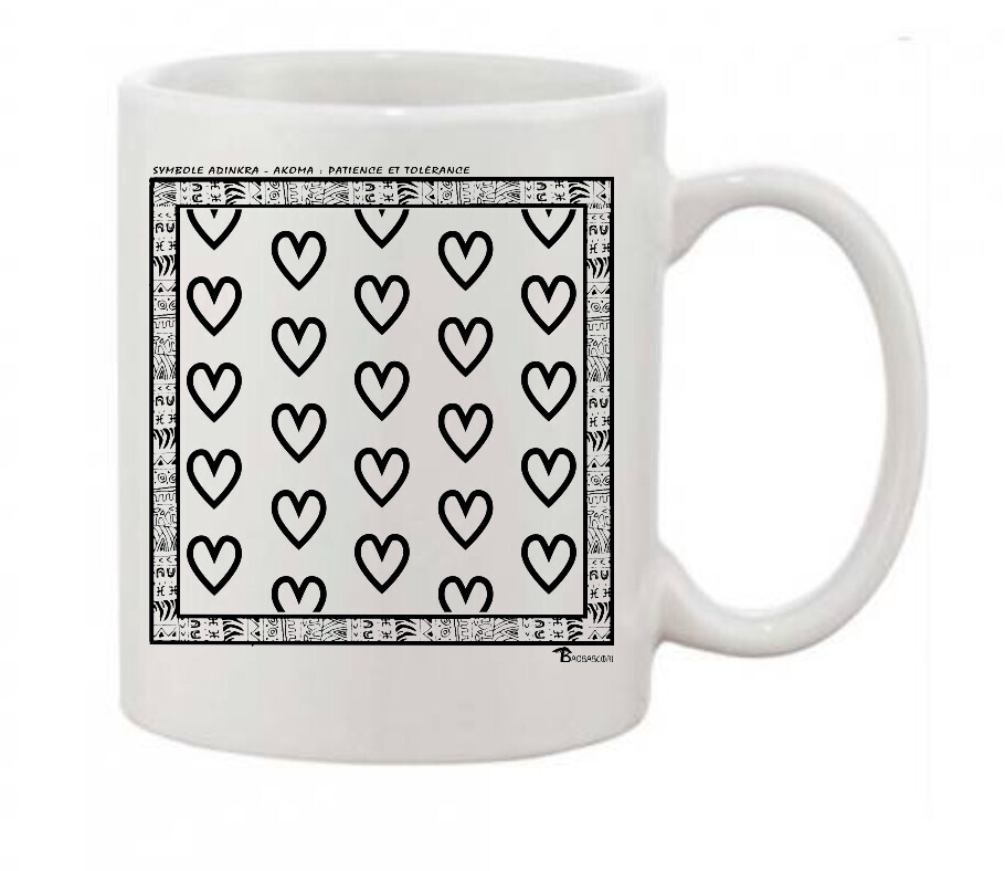 MUG SYMBOLE  ADINKRA  "AKOMA" TOLERANCE- PATIENCE