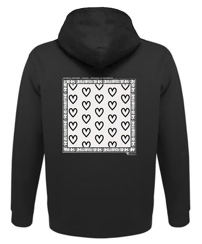 SWEAT A CAPUCHE SYMBOLE ADINKRA "AKOMA" TOLERANCE- PATIENCE