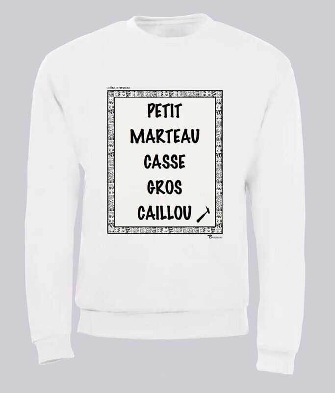 SWEAT  EXPRESSION  PETIT MARTEAU CÔTE D'IVOIRE, COULEUR: BLANC, FOND MOTIF: BLANC